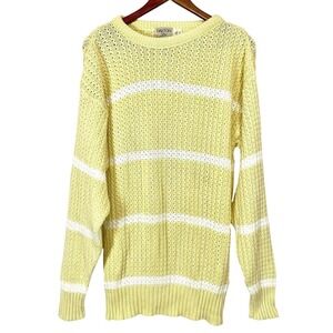 Vtg 80s Oakton Sweater Mens Large Yellow Stripe Knit Grandpa Retro Preppy Chunky